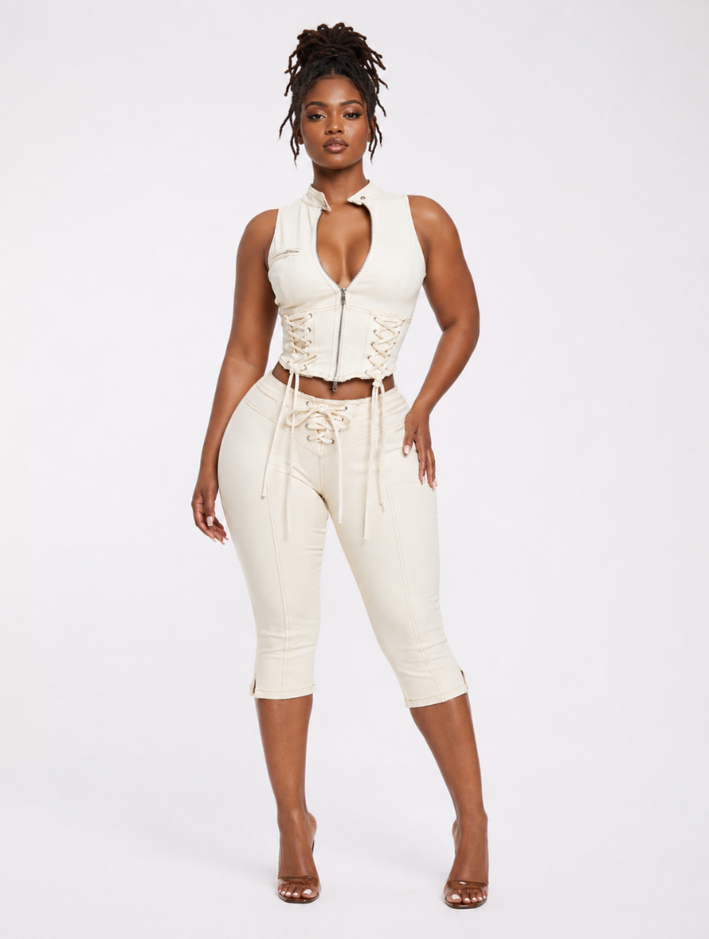 Lace Up Denim Set