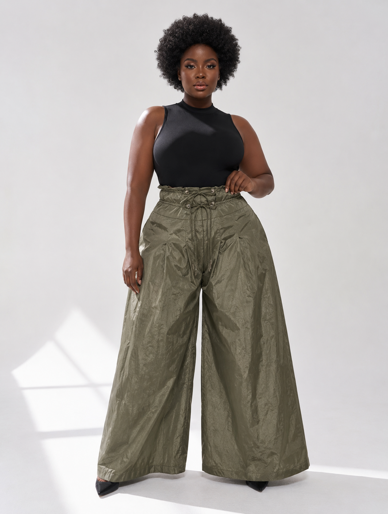 Cinched Parachute Wide Pants