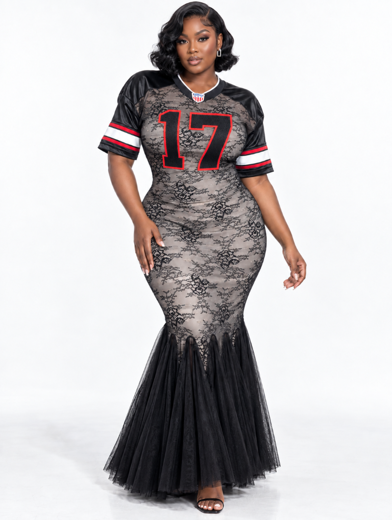Lace Jersey Mermaid Gown