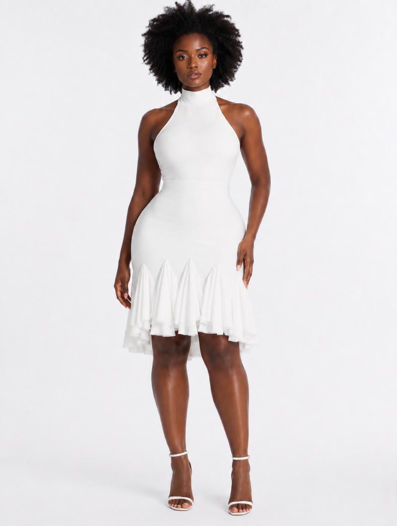 White Pleated Hem Midi