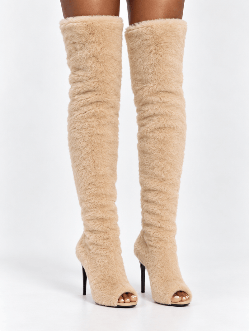 Fluffy Peep Toe Boots