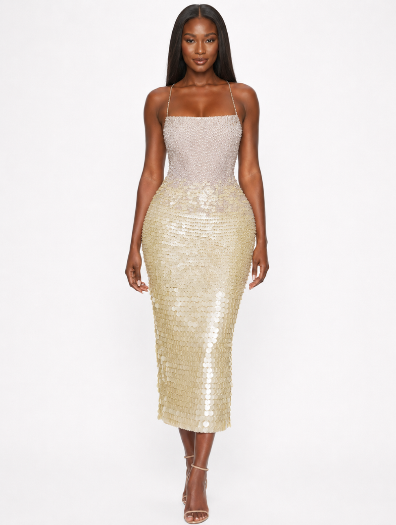 Champagne Sequin Midi Dress