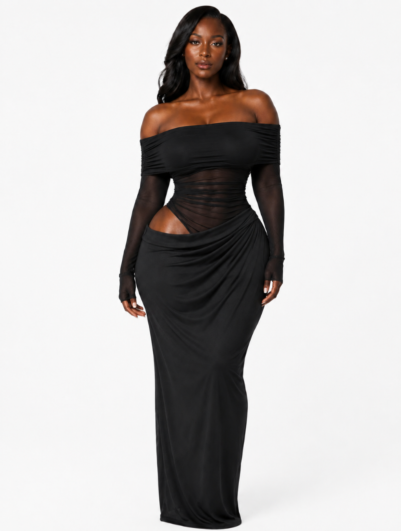 Off-Shoulder Mesh Maxi