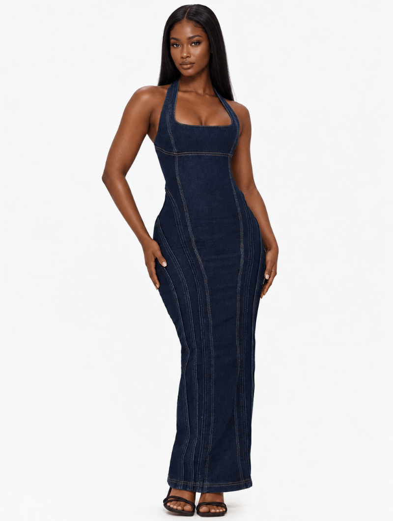 Denim Corset Maxi Dress
