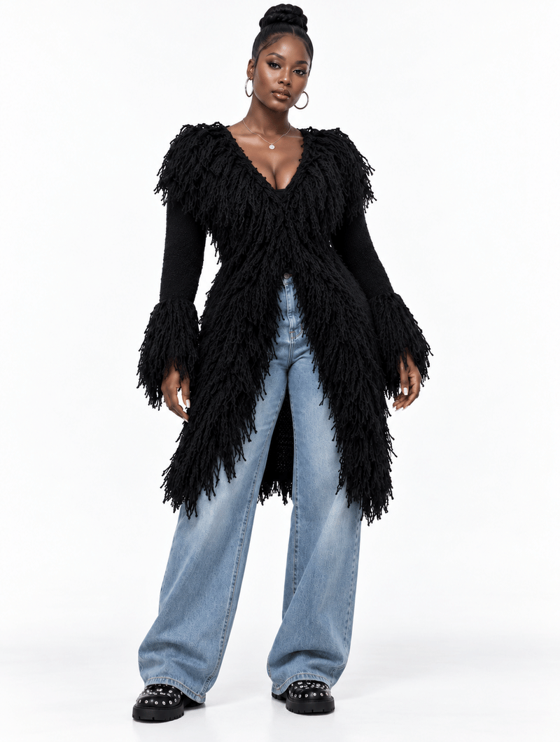 Shaggy Fringe Knit Cardigan