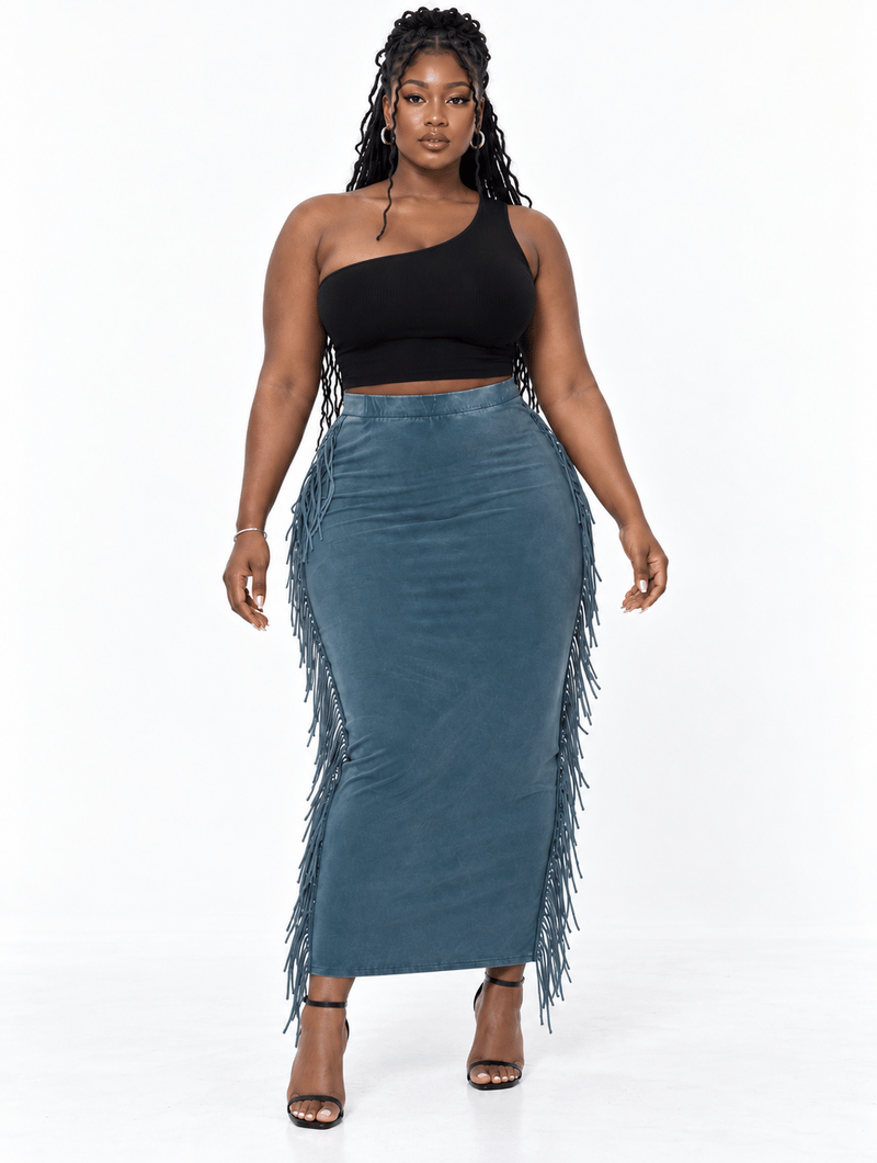 Fringe Trim Column Skirt