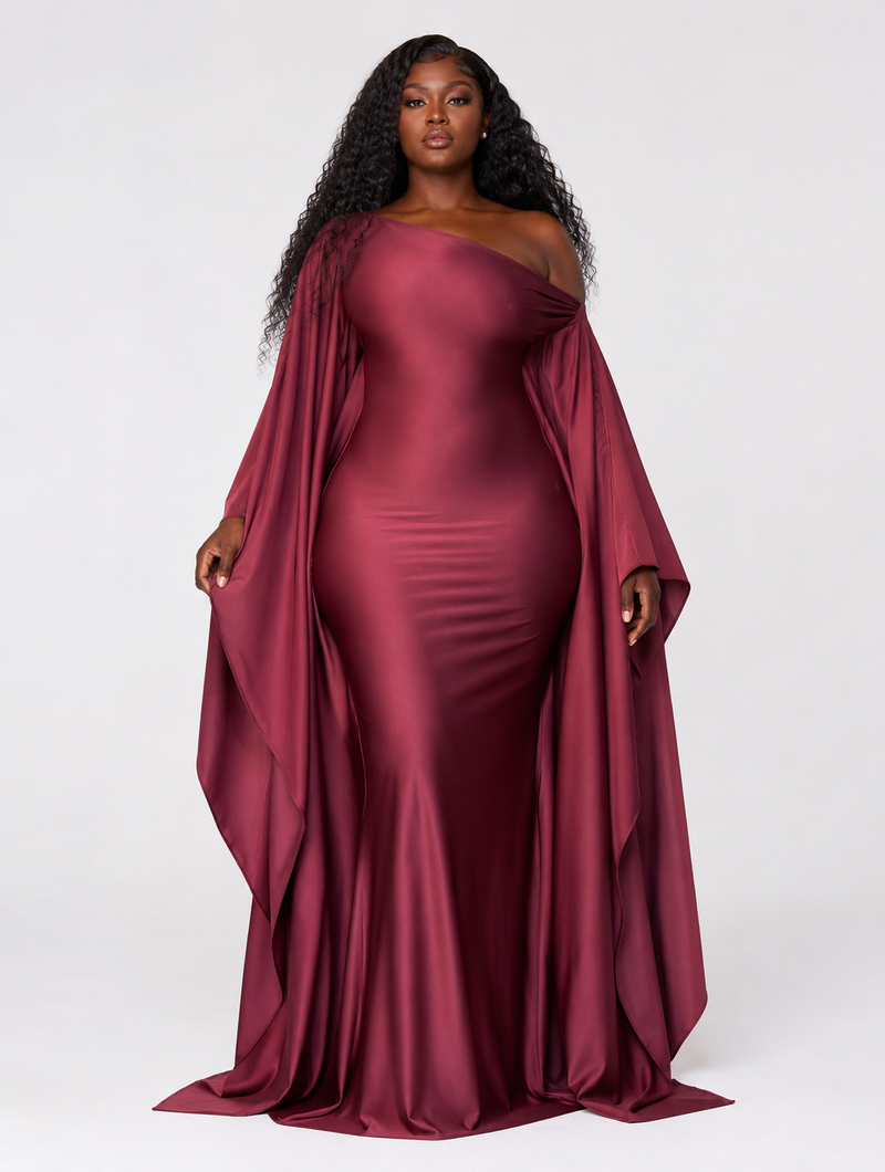 Wine Red One-Shoulder Gown (Pre-Order)
