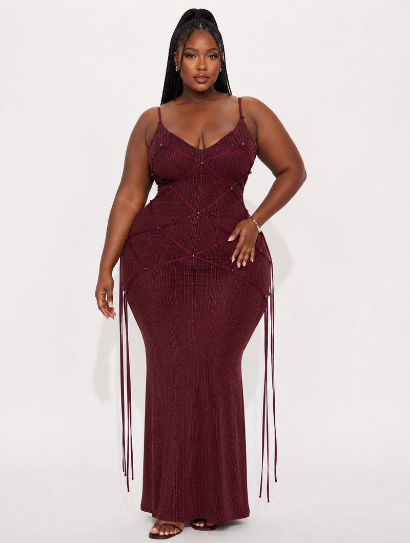 Burgundy Lattice Maxi Dress