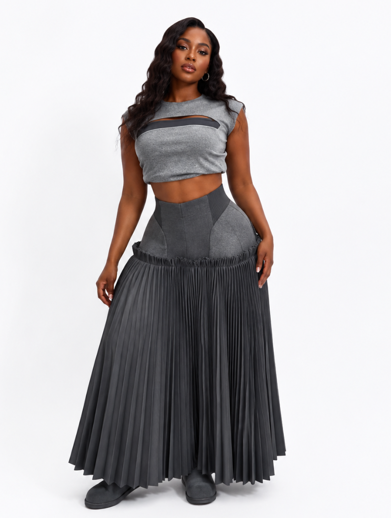 Corset Pleated Maxi Skirt