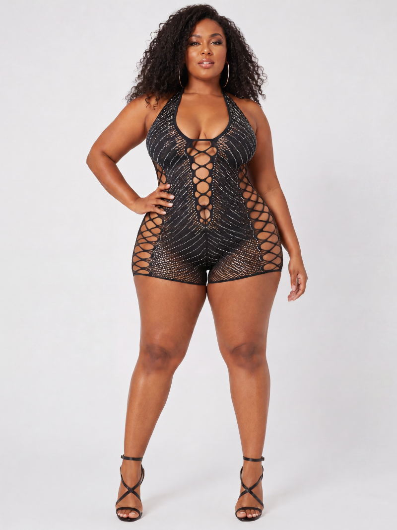 Starlight Rhinestone Mesh Romper
