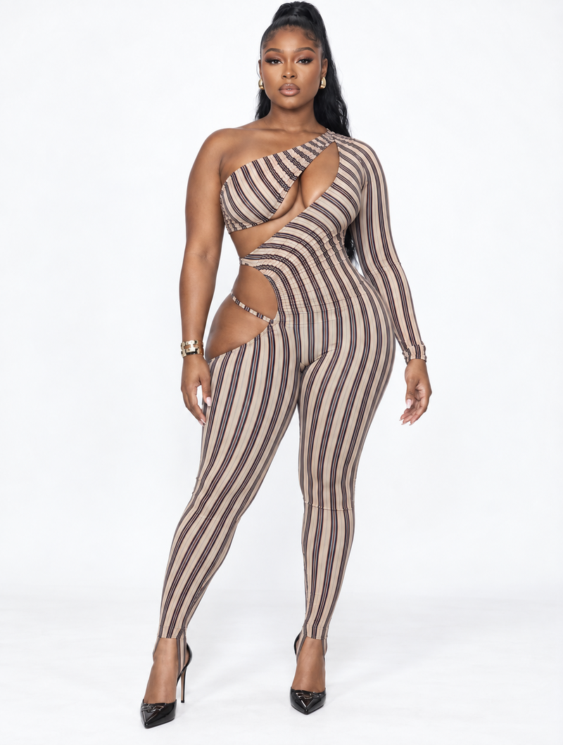 Stripe Tease Cutout Jumpsuit