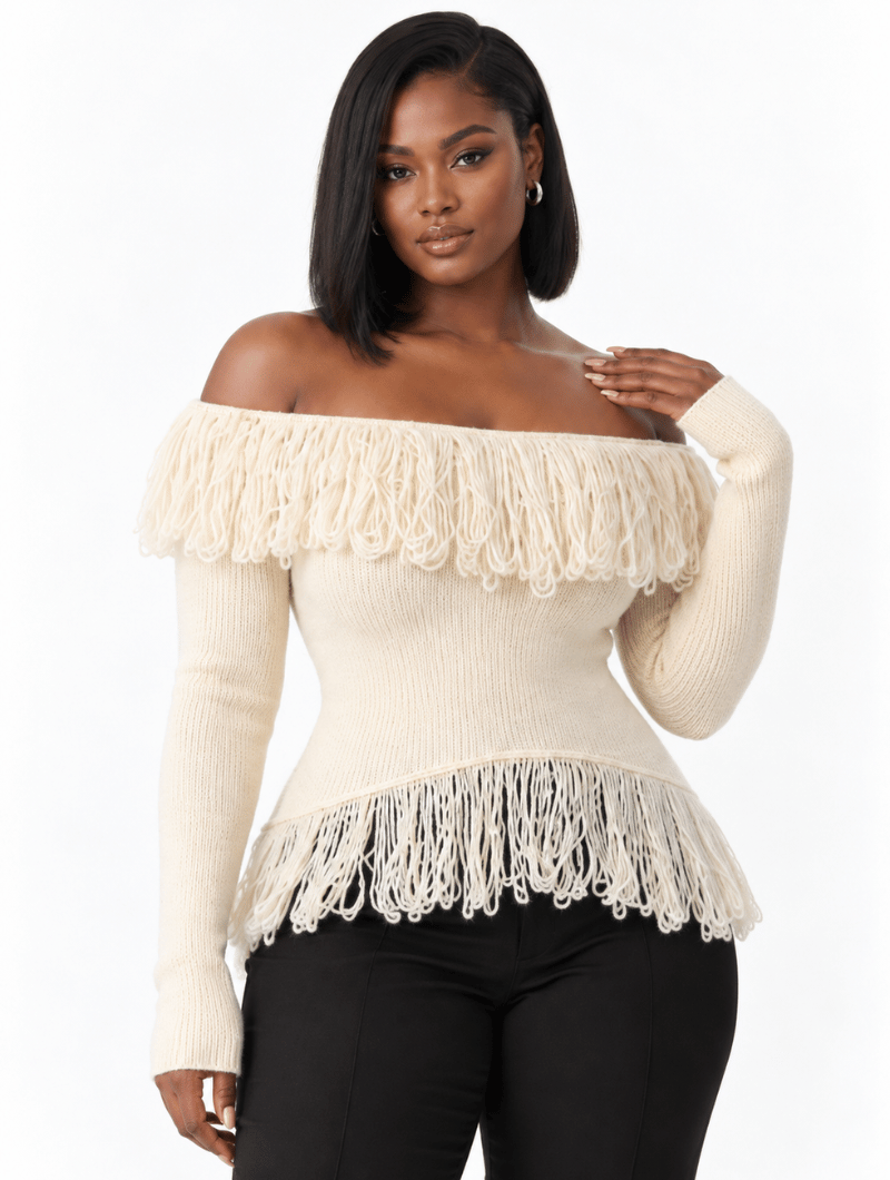 Off-Shoulder Fringe Top