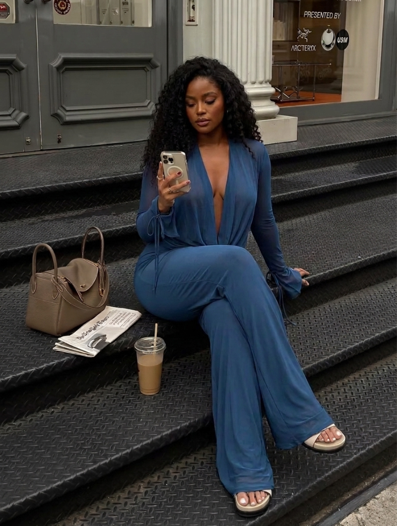 Deep V Mesh Pant Set