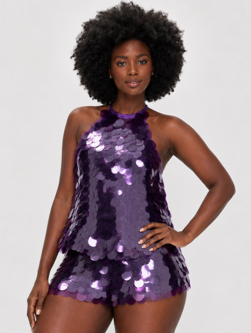 Sequin Halter Romper Dress