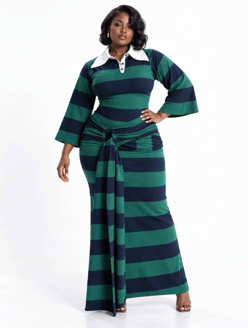 Draped Stripe Polo Gown