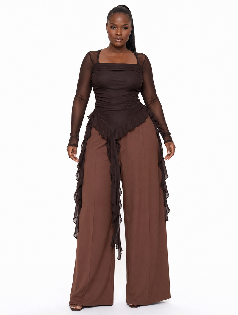 Cascade Ruffle Mesh Top