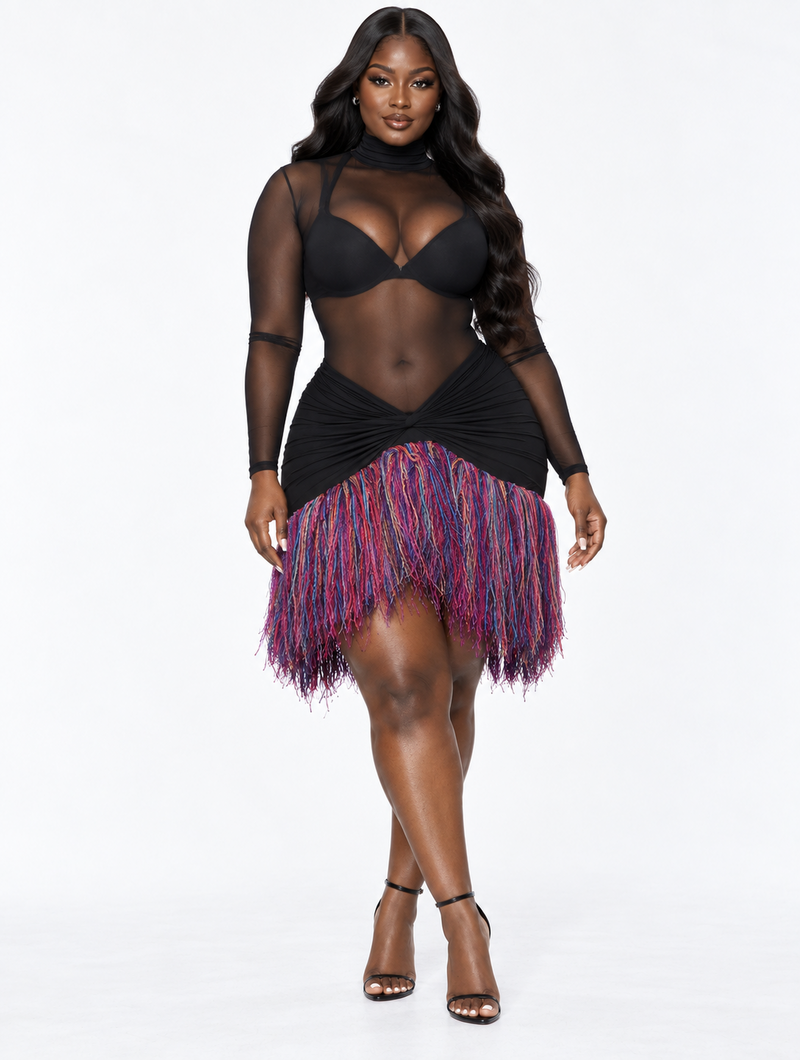 Midnight Fringe Mini Dress
