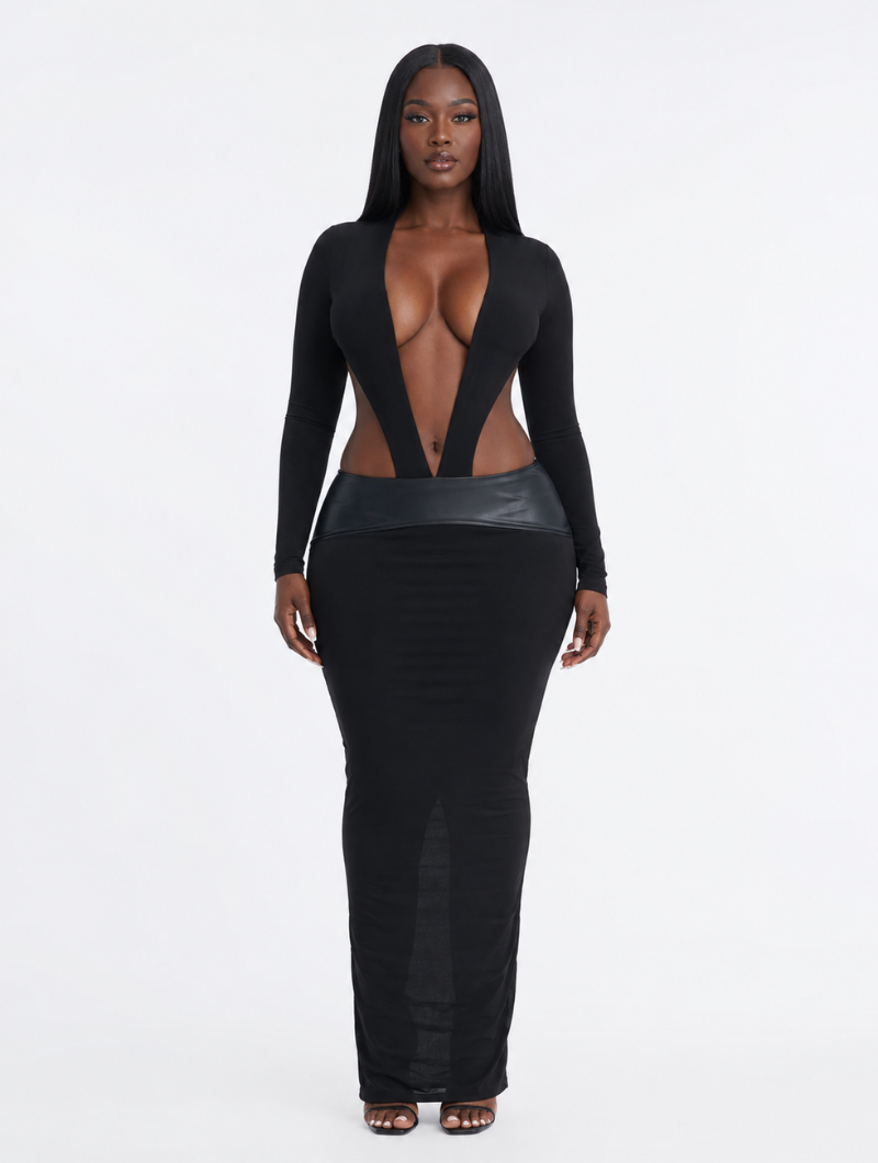 Plunge Backless Maxi Dress
