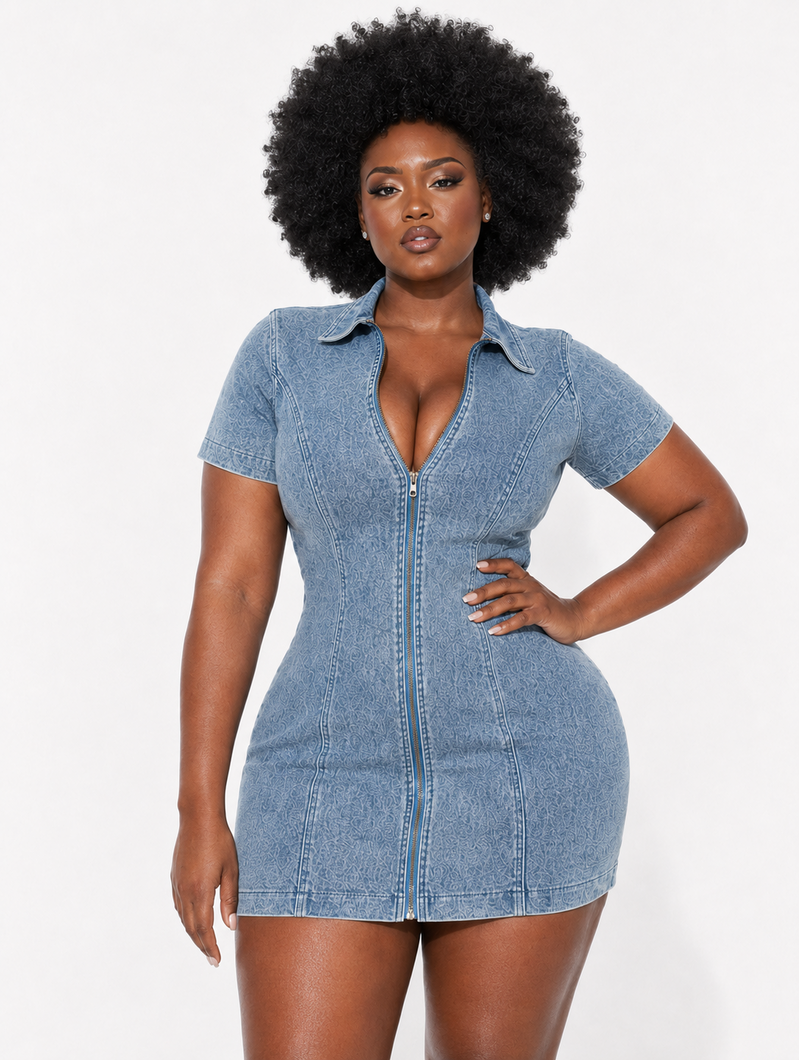 Zip Front Denim Mini