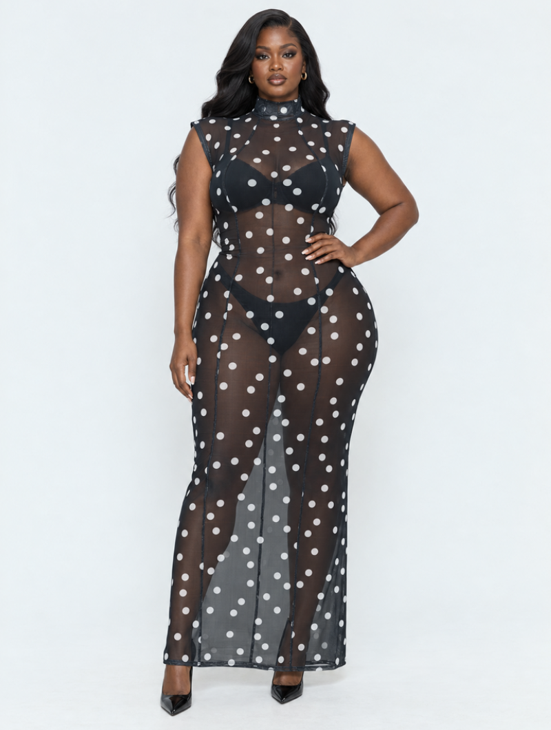 Polka Dot Mesh Maxi