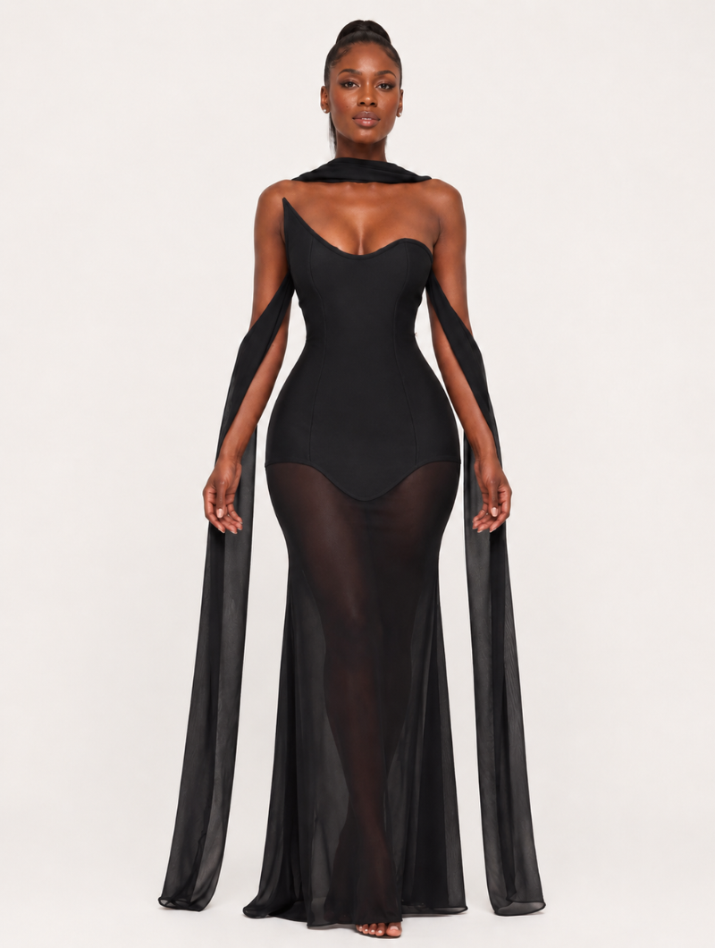 Black Scarf Corset Gown