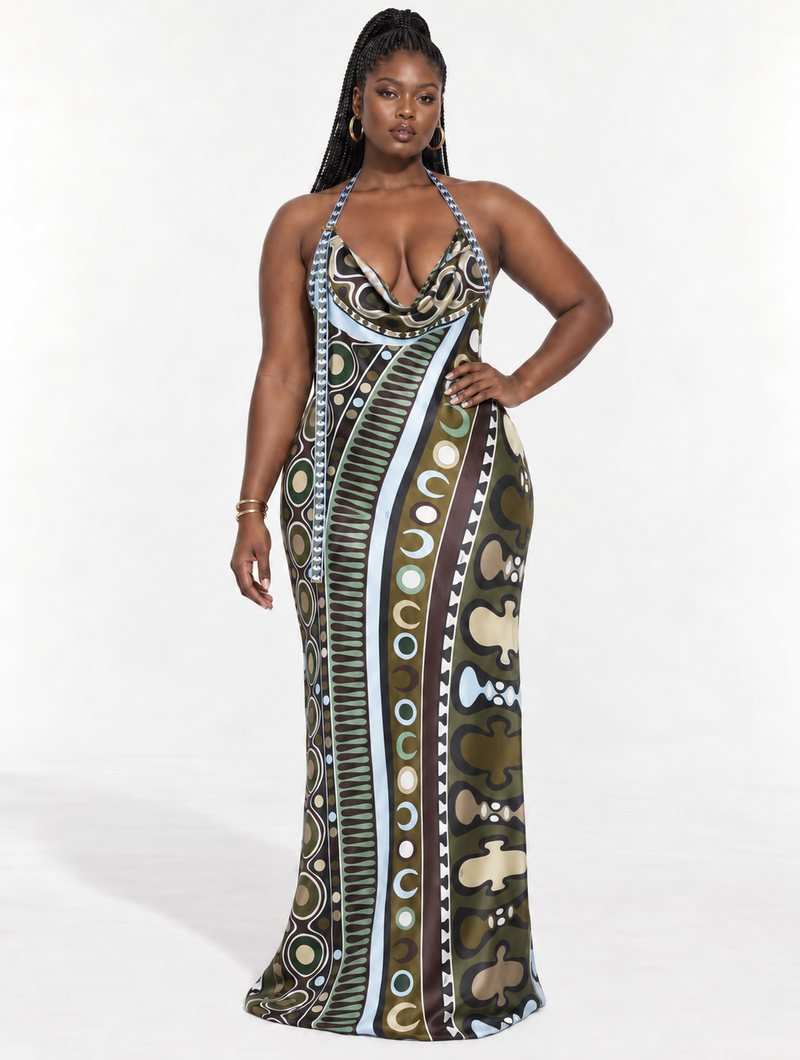 Retro Silk Halter Maxi