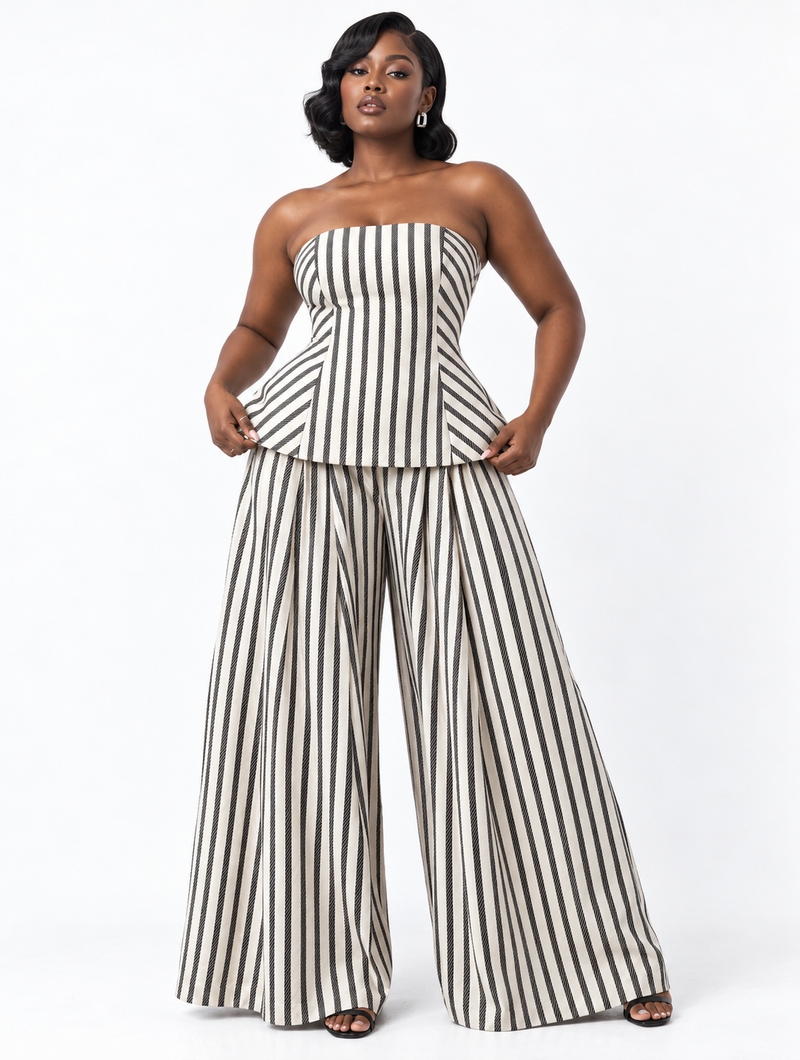 Strapless Stripe Peplum Set (Pre-Order)