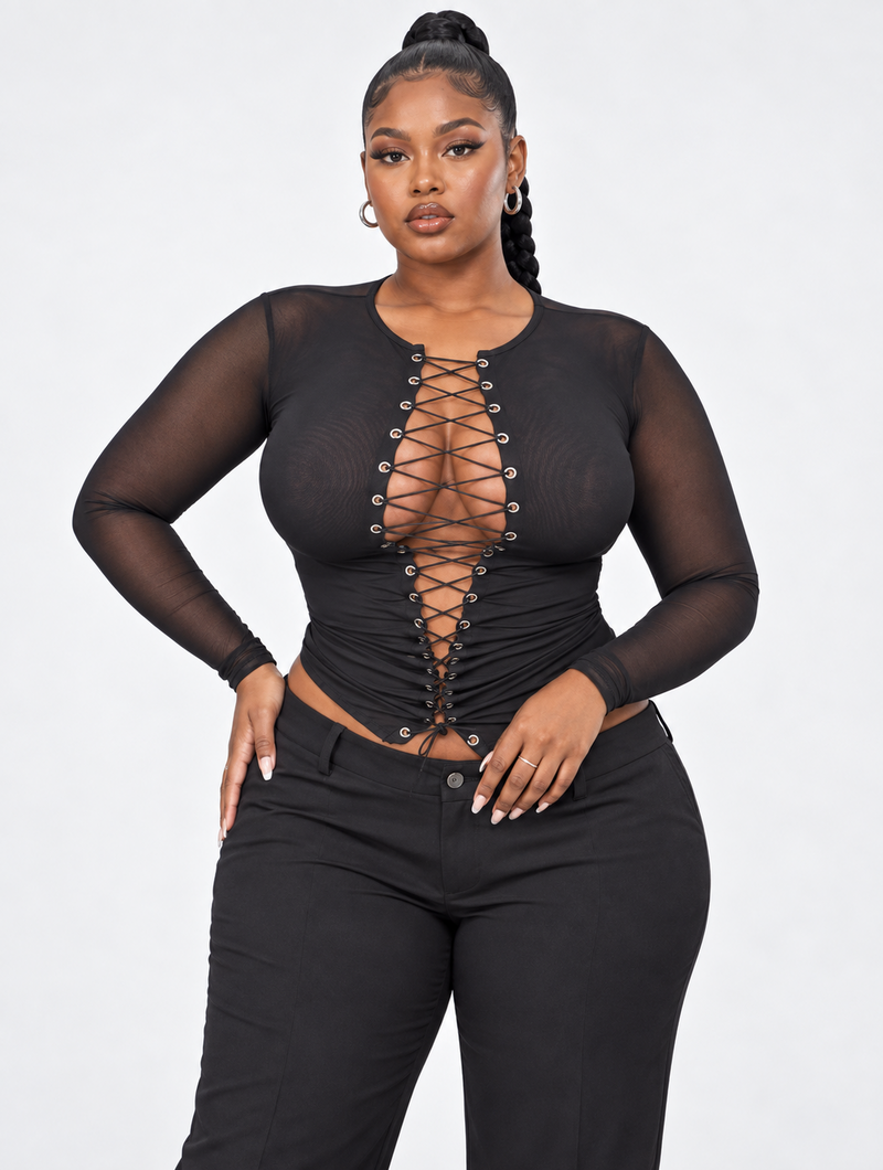 Lace-Up Mesh Top