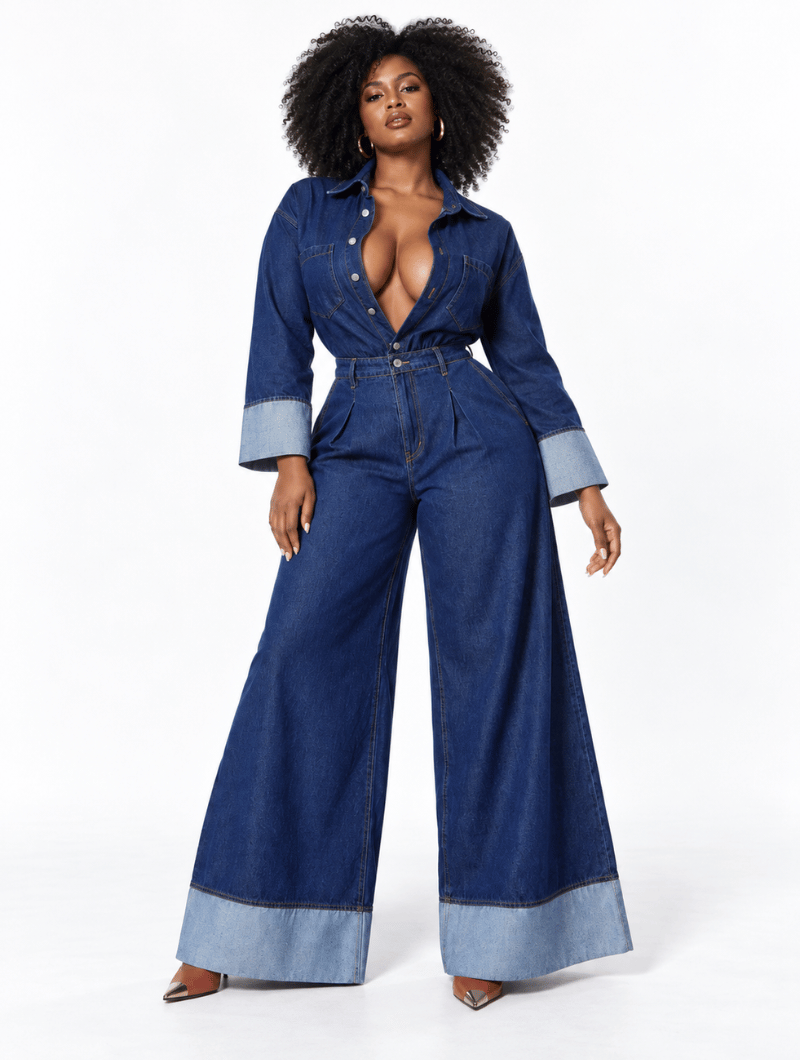 Retro Wide Denim Jumpsuit (Pre-Order)