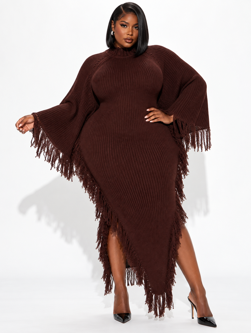 Mocha Fringe Knit Dress
