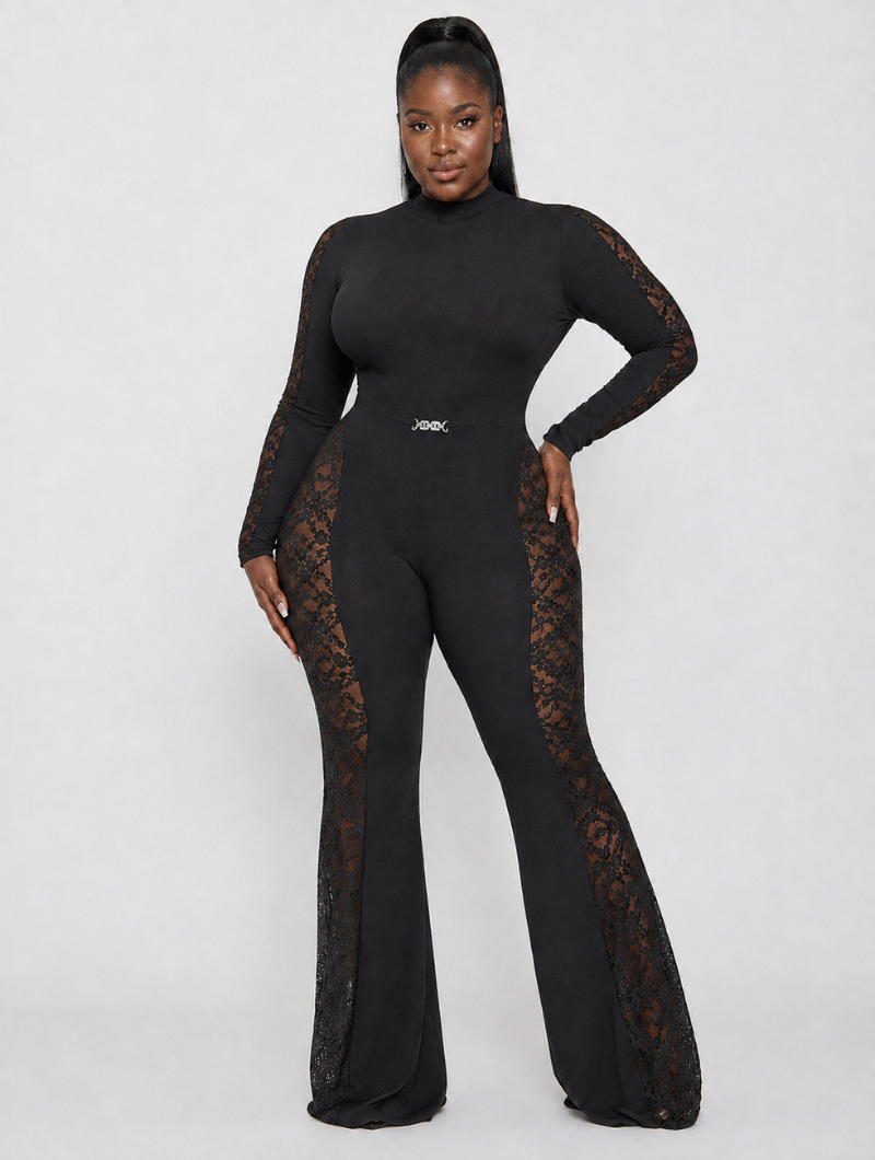 Lace Panel Flare Jumpsuit