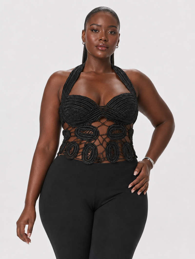 Black Crochet Halter Top