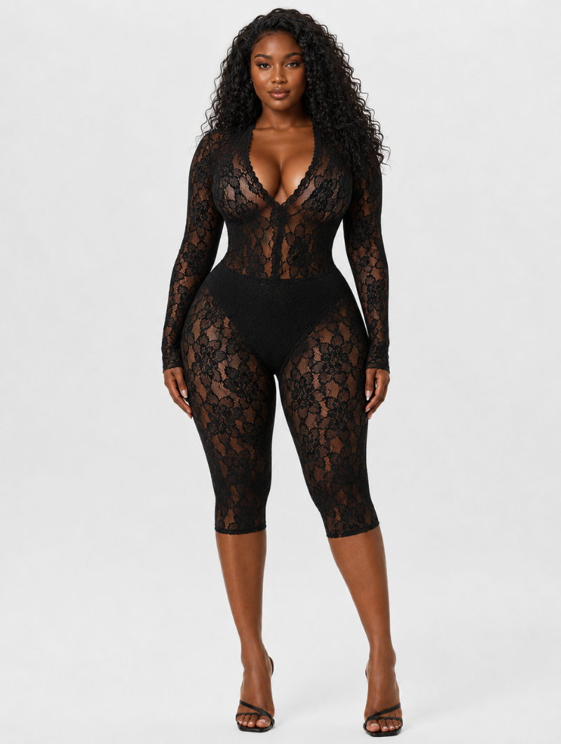Lace Bodysuit Capri Set