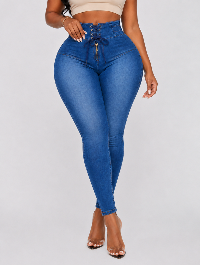 High-Waist Corset Skinny Jeans