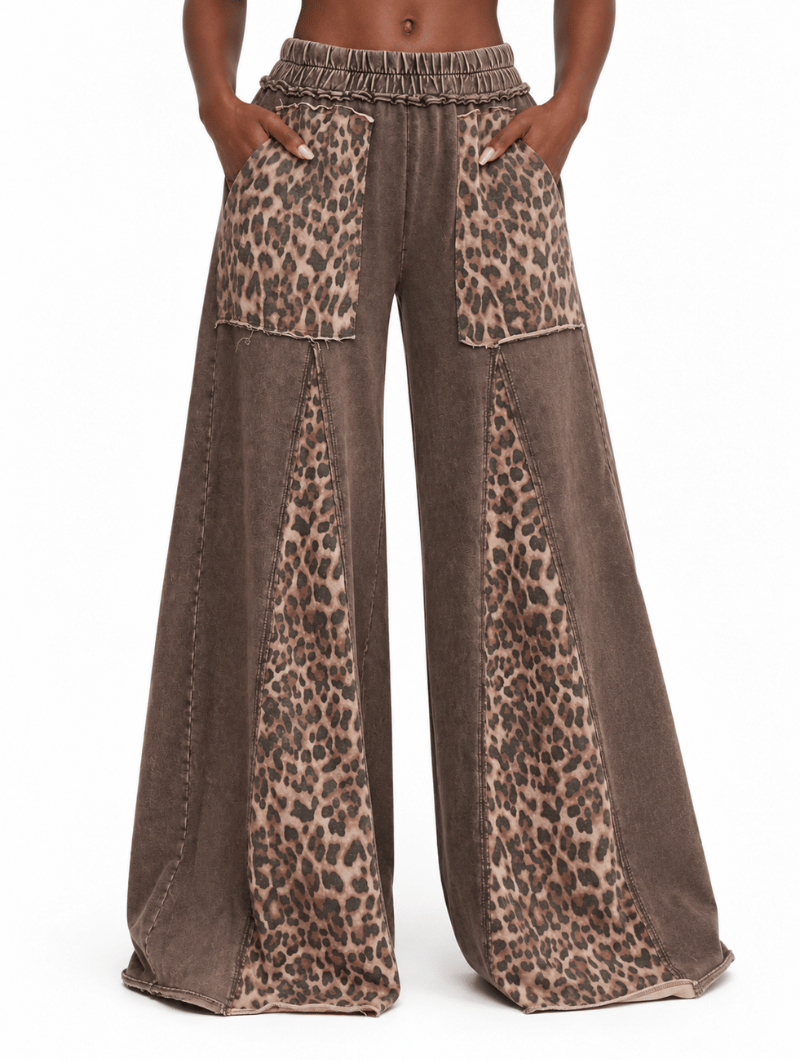 Washed Leopard Flare Pants