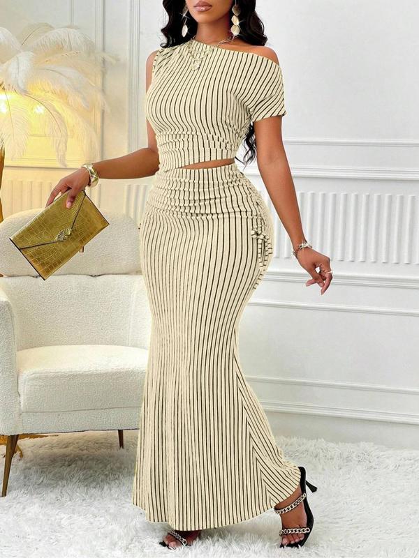 Striped Asymmetrical Skirt Set