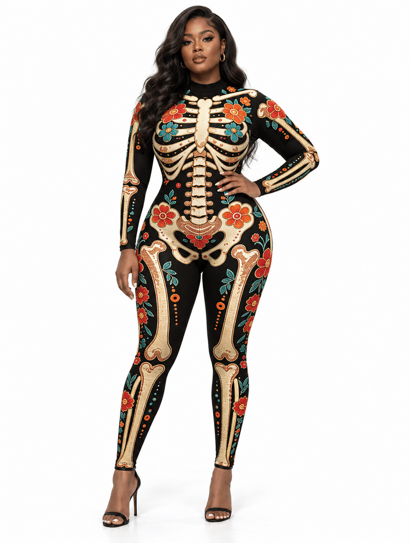 Floral Skeleton Bodycon Jumpsuit