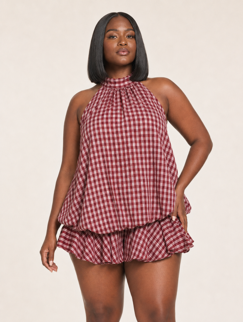 Gingham Bubble Halter Dress