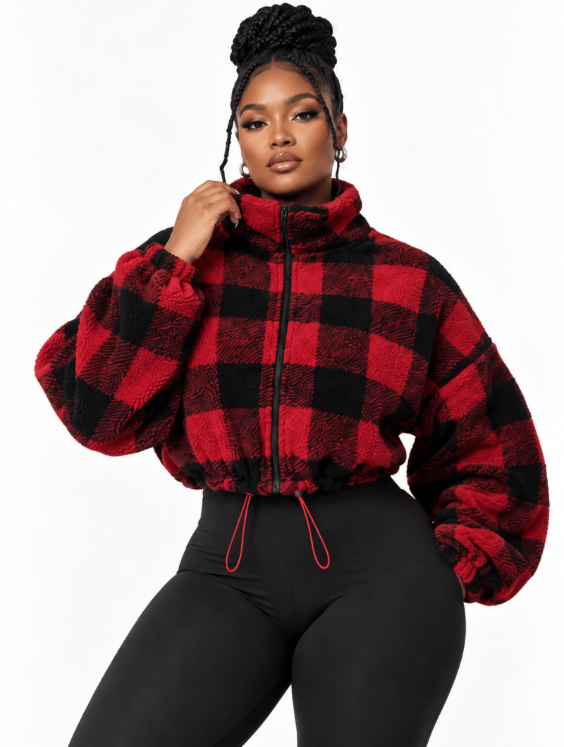 Plaid Cropped Sherpa Jacket