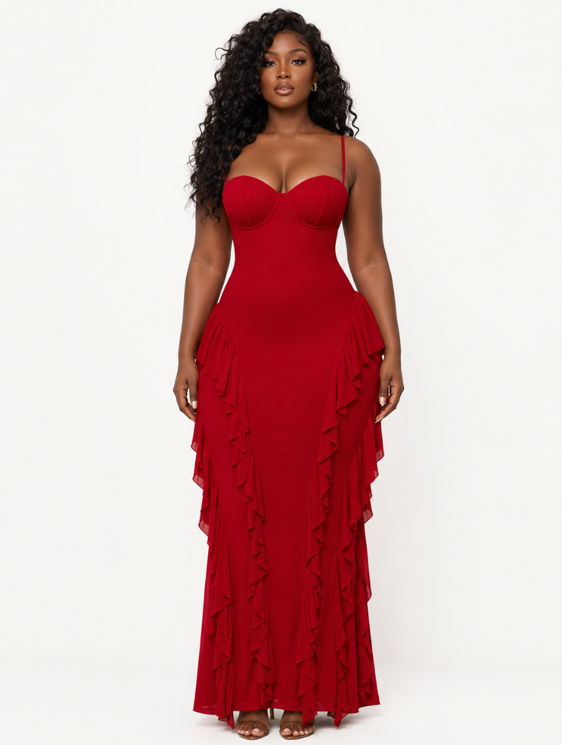 Red Ruffle Maxi Dress