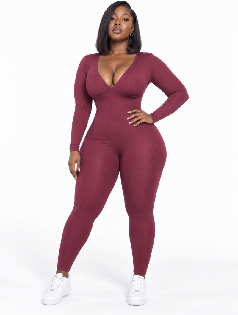Hourglass Ribbed Plunge Jumpsuit