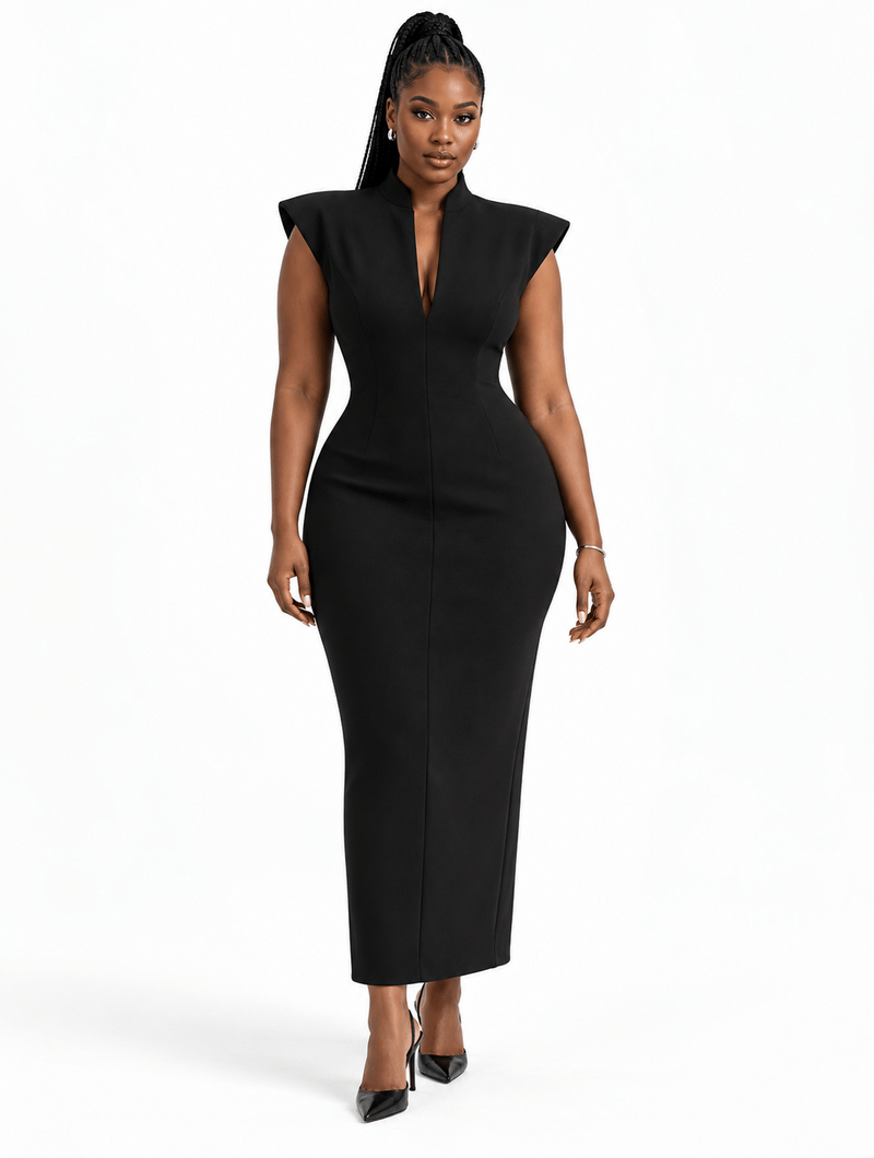 Sculpted Shoulder Maxi Dress