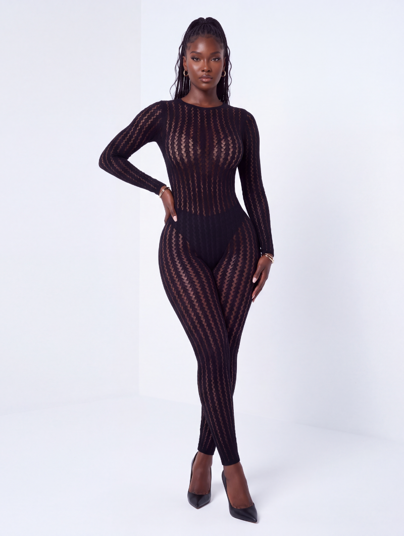 Sheer Stripe Knit Jumpsuit