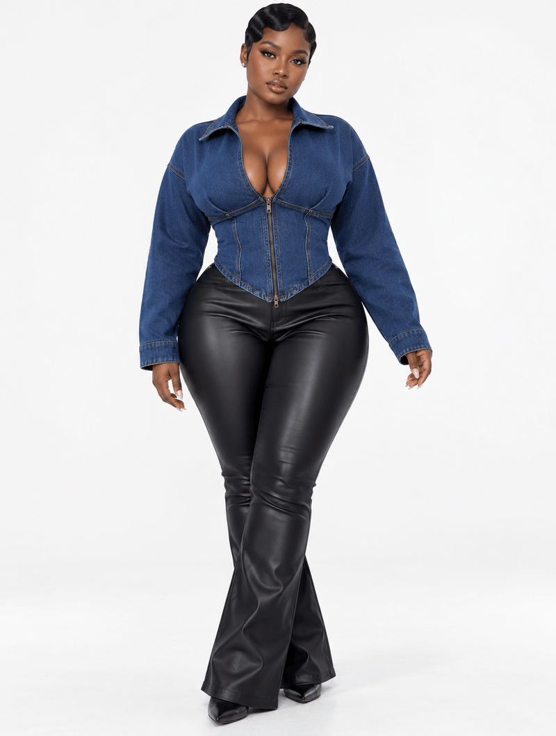 Denim Corset Leather Set