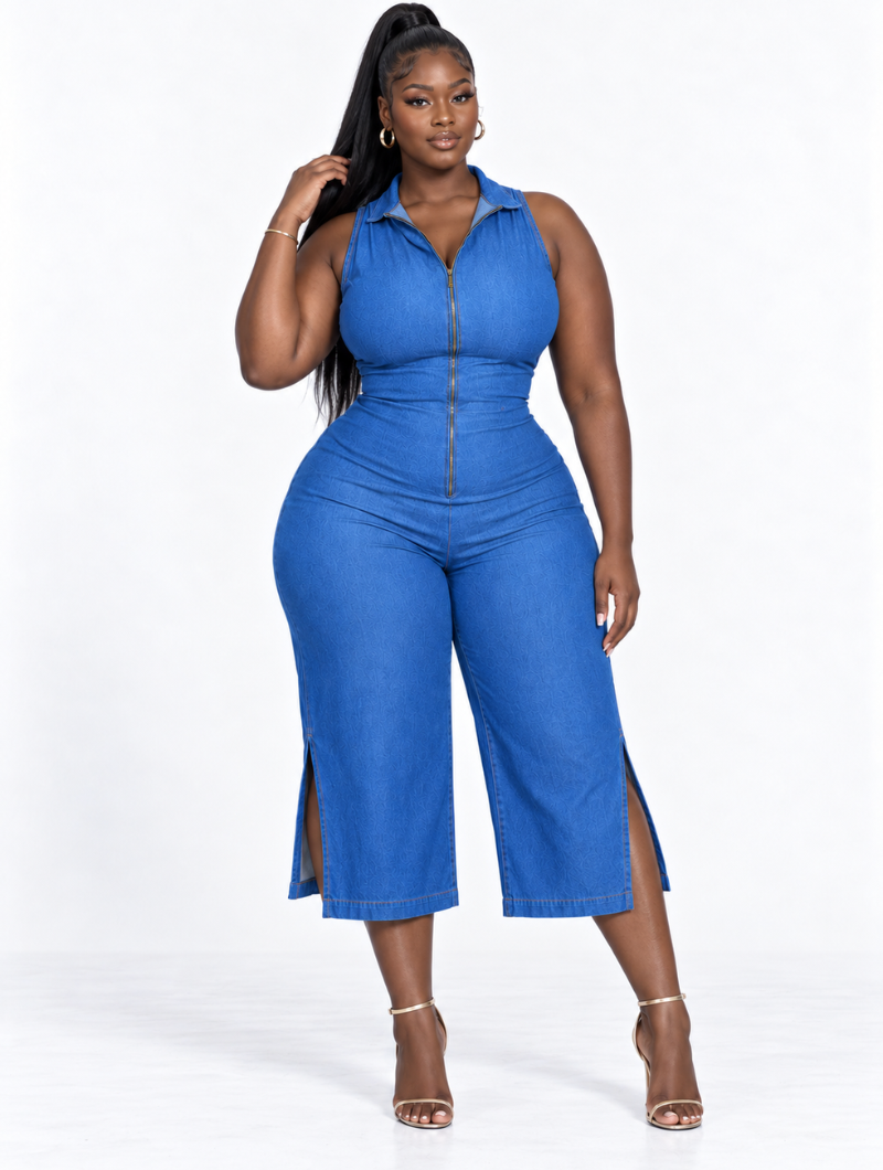 Side Slit Denim Jumpsuit