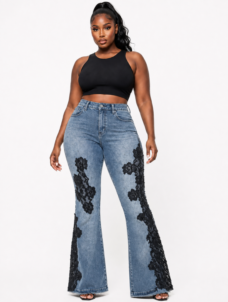 Floral Lace Flare Jeans