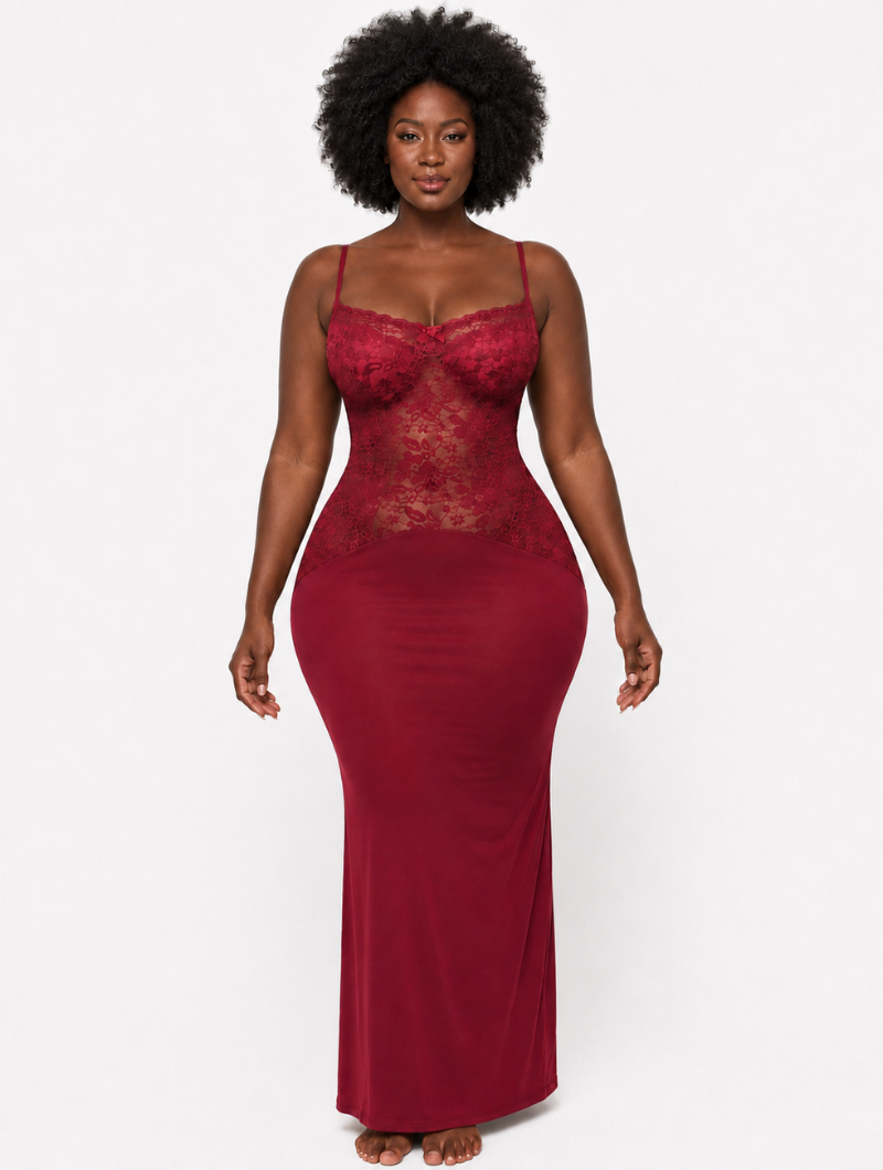 Burgundy Lace Bodice Maxi