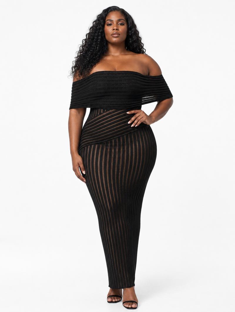Black Sheer Stripe Maxi