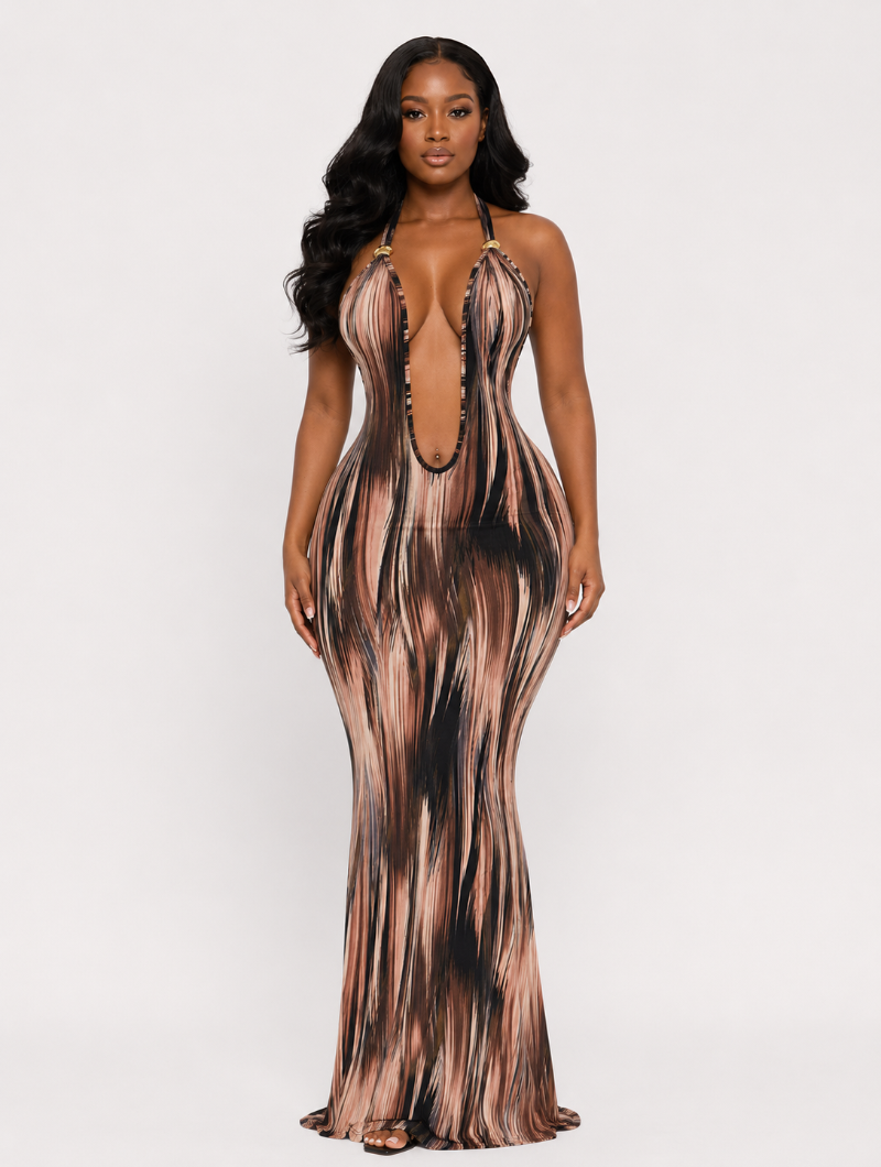Sultry Plunge Backless Maxi