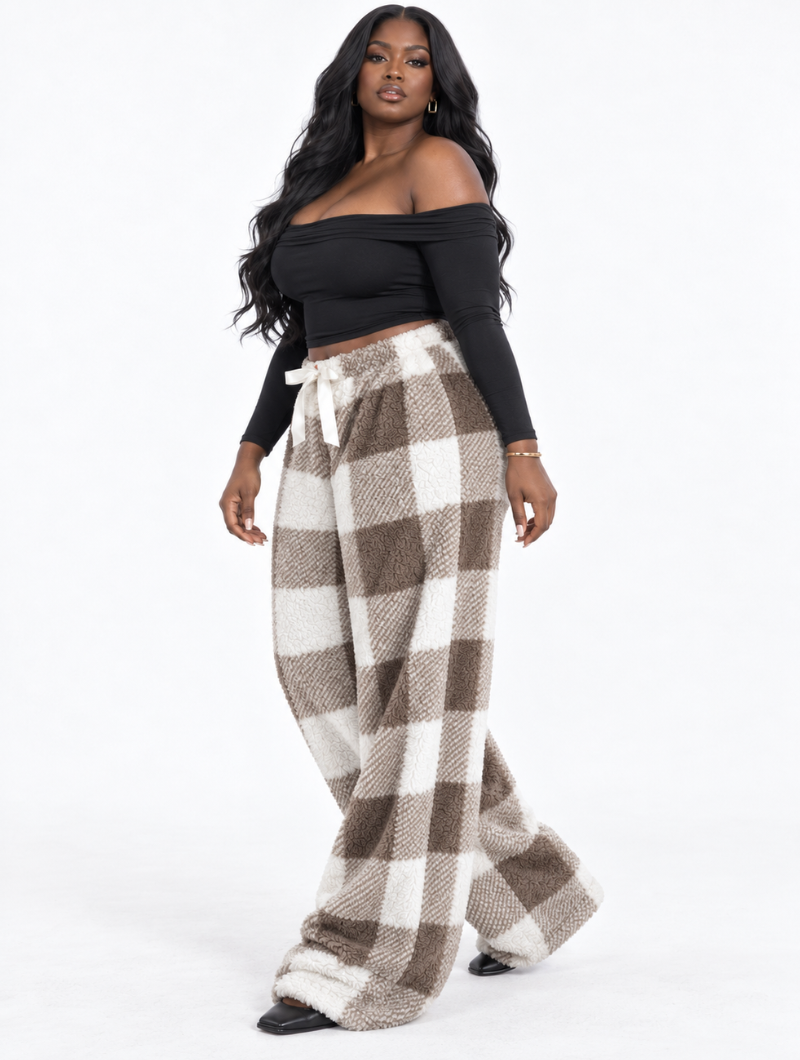 Plush Plaid Wide Pants
